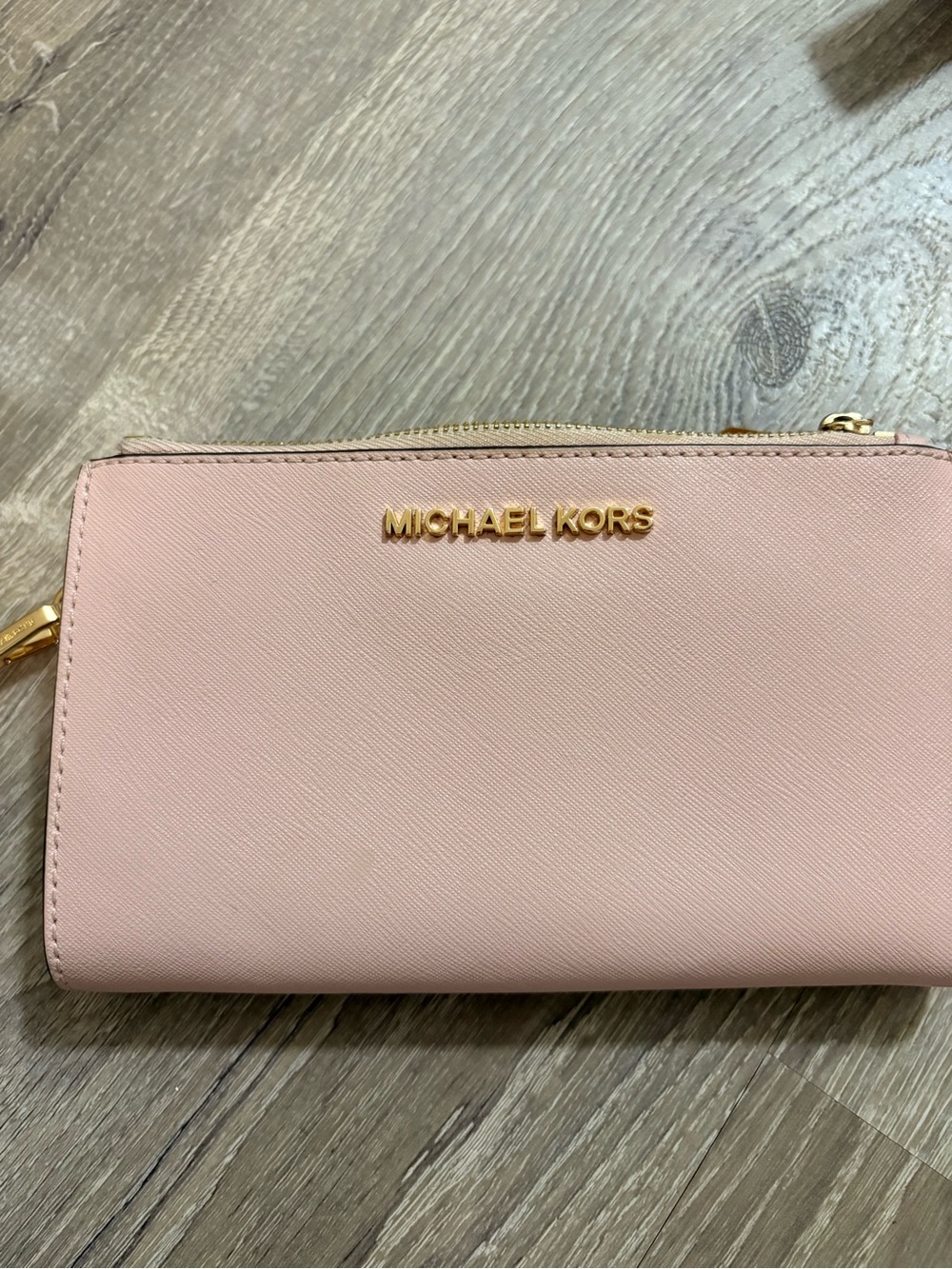 Michael Kors Blush Pink Saffiano Zip-Around Wallet with Gold Logo